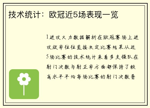技术统计：欧冠近5场表现一览