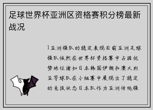 足球世界杯亚洲区资格赛积分榜最新战况
